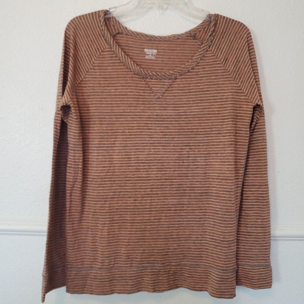 Mossimo Long Sleeve Striped Shirt Womens Sz Large Gray Orange Stripes Raglan Slv